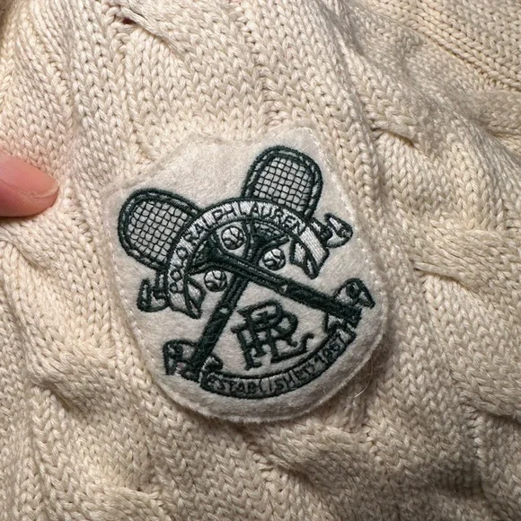 Ralph Lauren Cream and Green Cotton Cable Knit Shawl Collar Cardigan - Picture 4 of 4